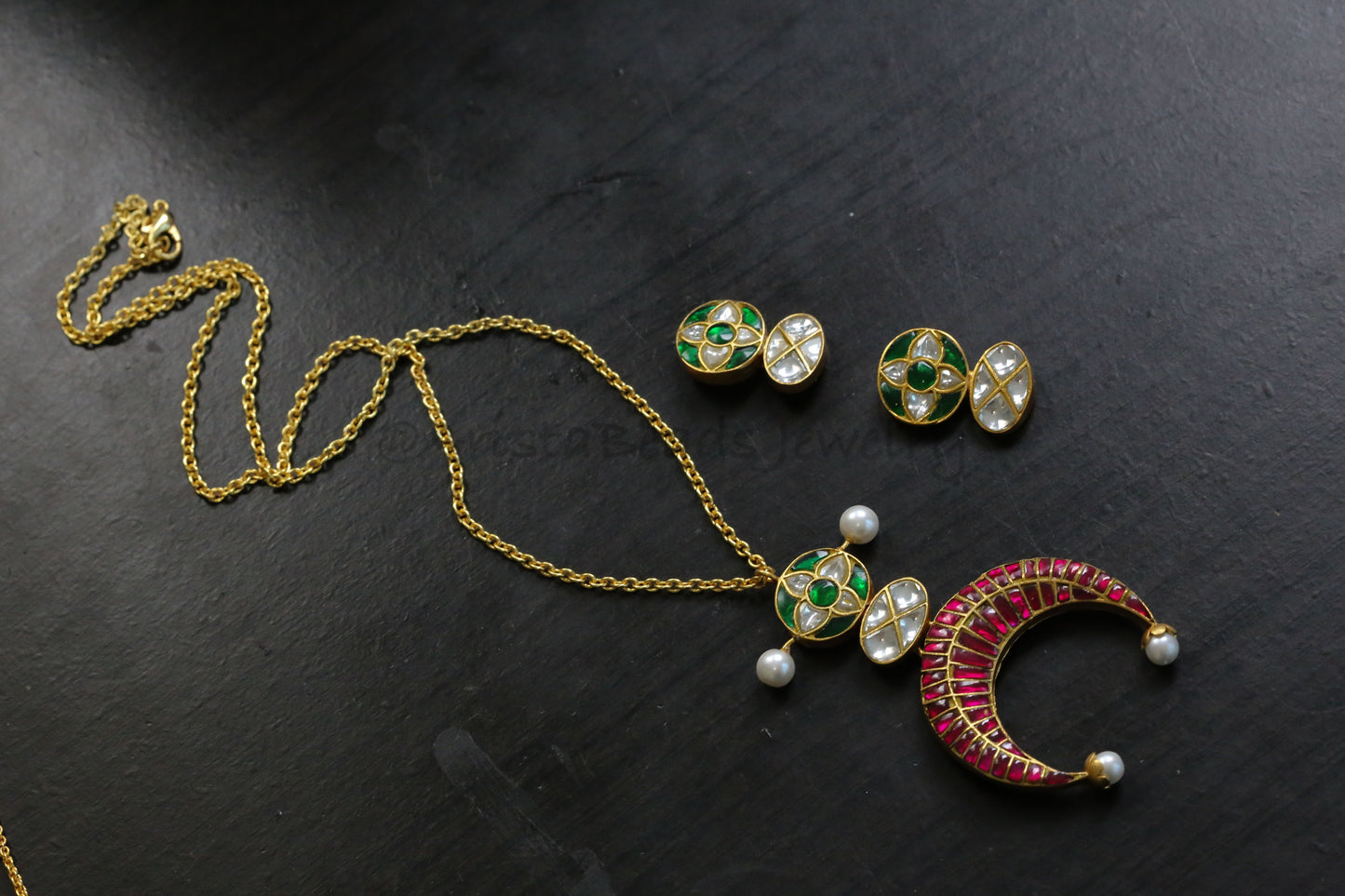 Chandini Fusion Jadau Necklace Set (103-88) - Ruby Green