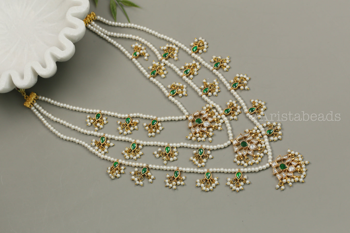 Niloufer Teen Lada Jadau Kundan Necklace (TL102-02) - Green