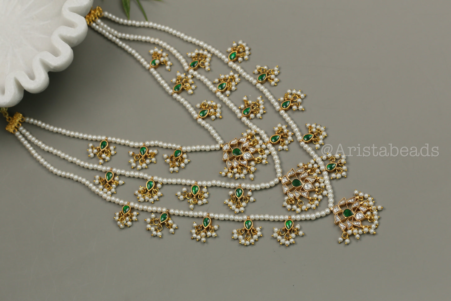 Niloufer Teen Lada Jadau Kundan Necklace (TL102-02) - Green