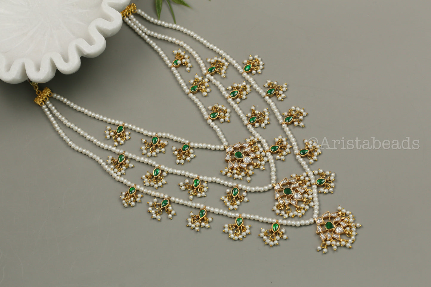Niloufer Teen Lada Jadau Kundan Necklace (TL102-02) - Green