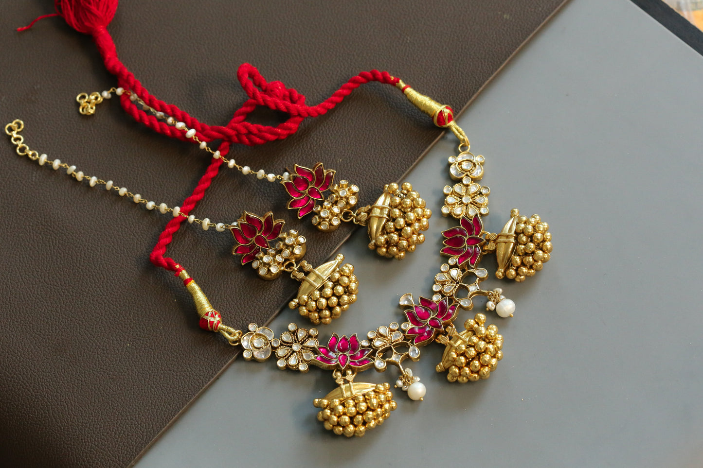 925 Sterling Silver Kundan Tabeez Necklace Set