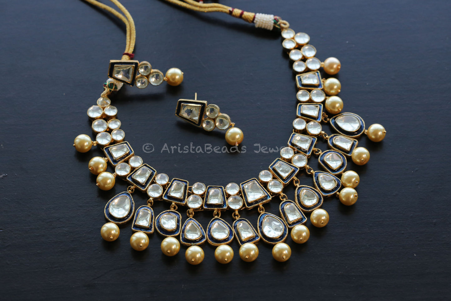 Roohi Meenakari Pachi Kundan Necklace Set - Blue Enamel(103-80)