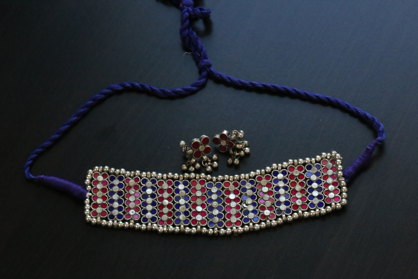 Darpan Choker Set -Blue Pink
