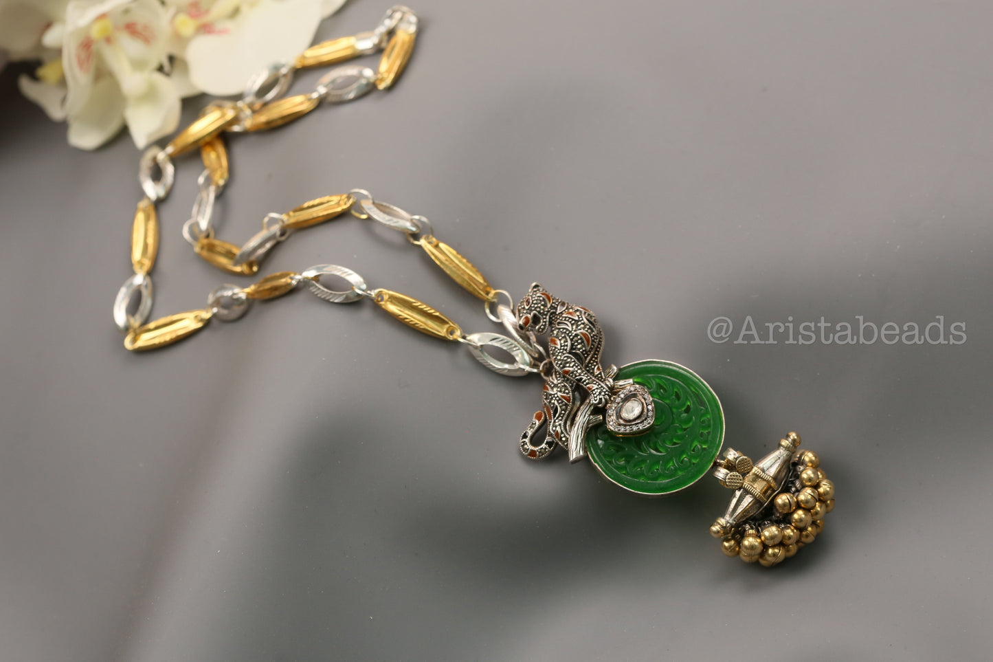 925 Silver Fusion Marcasite & Green Jade Necklace