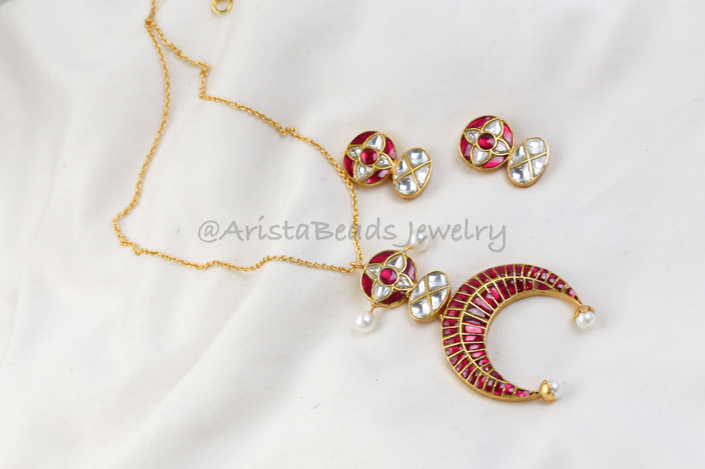 Chandini Fusion Jadau Necklace Set (103-89) - Ruby Red
