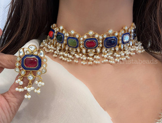 Mahira Navratna Jadau Necklace Set  (V102-11)