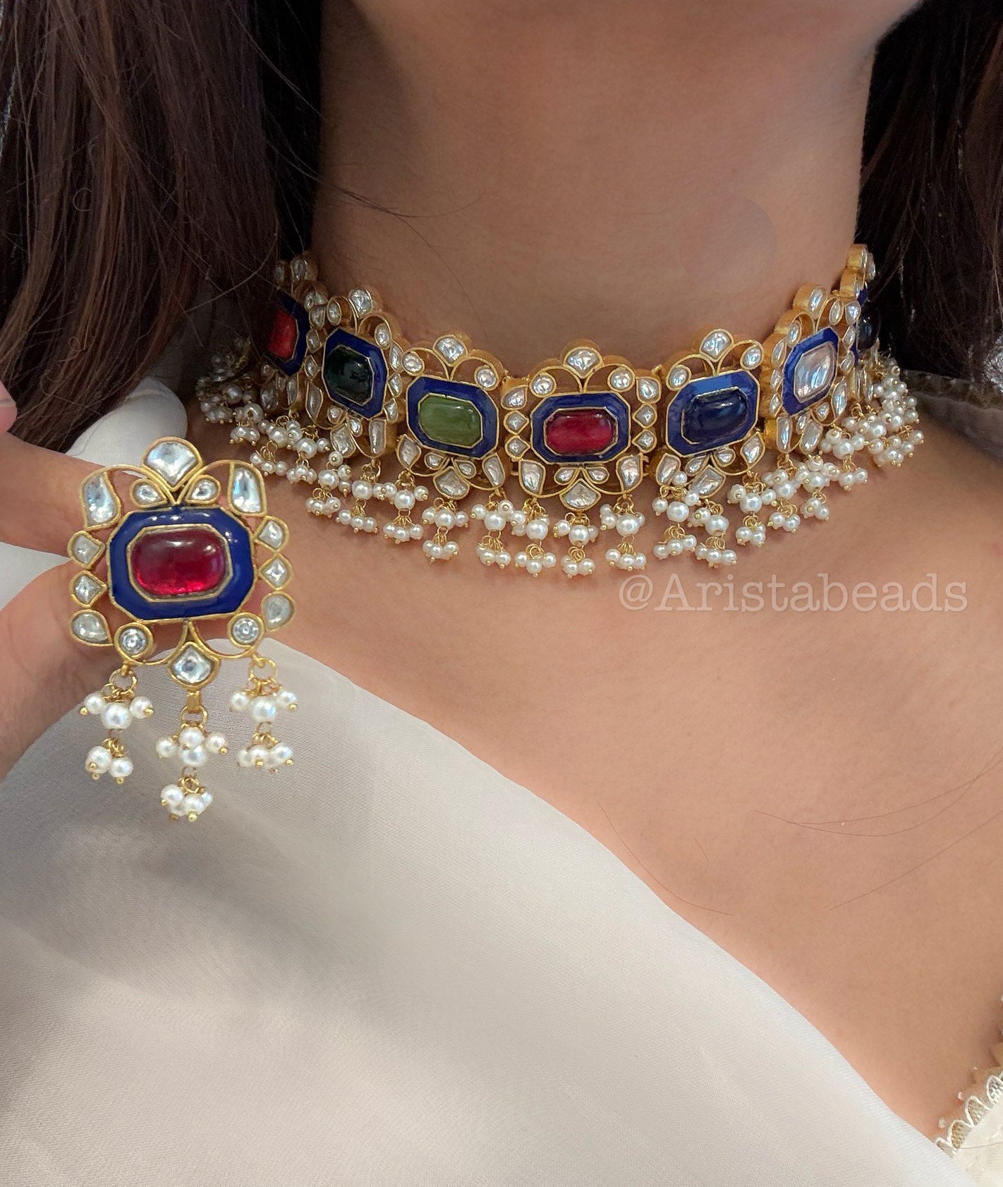 Mahira Navratna Jadau Necklace Set (V102-11)