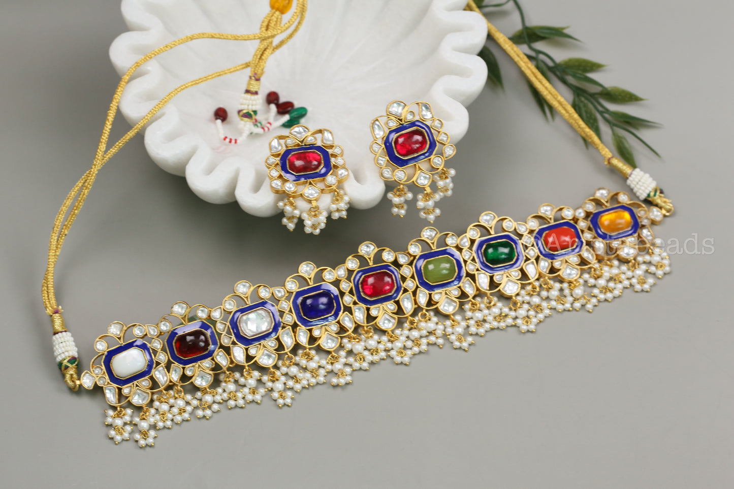 Mahira Navratna Jadau Necklace Set (V102-11)