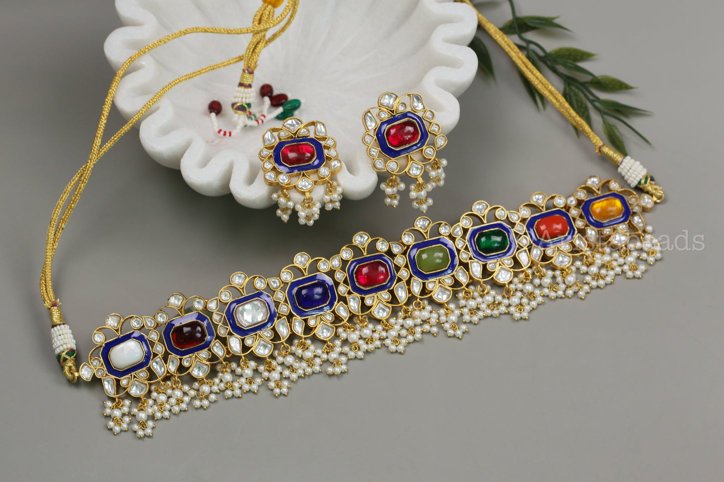 Mahira Navratna Jadau Necklace Set (V102-11)