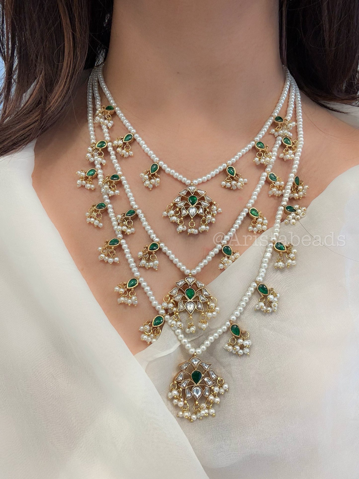 Niloufer Teen Lada Jadau Kundan Necklace (TL102-02) - Green