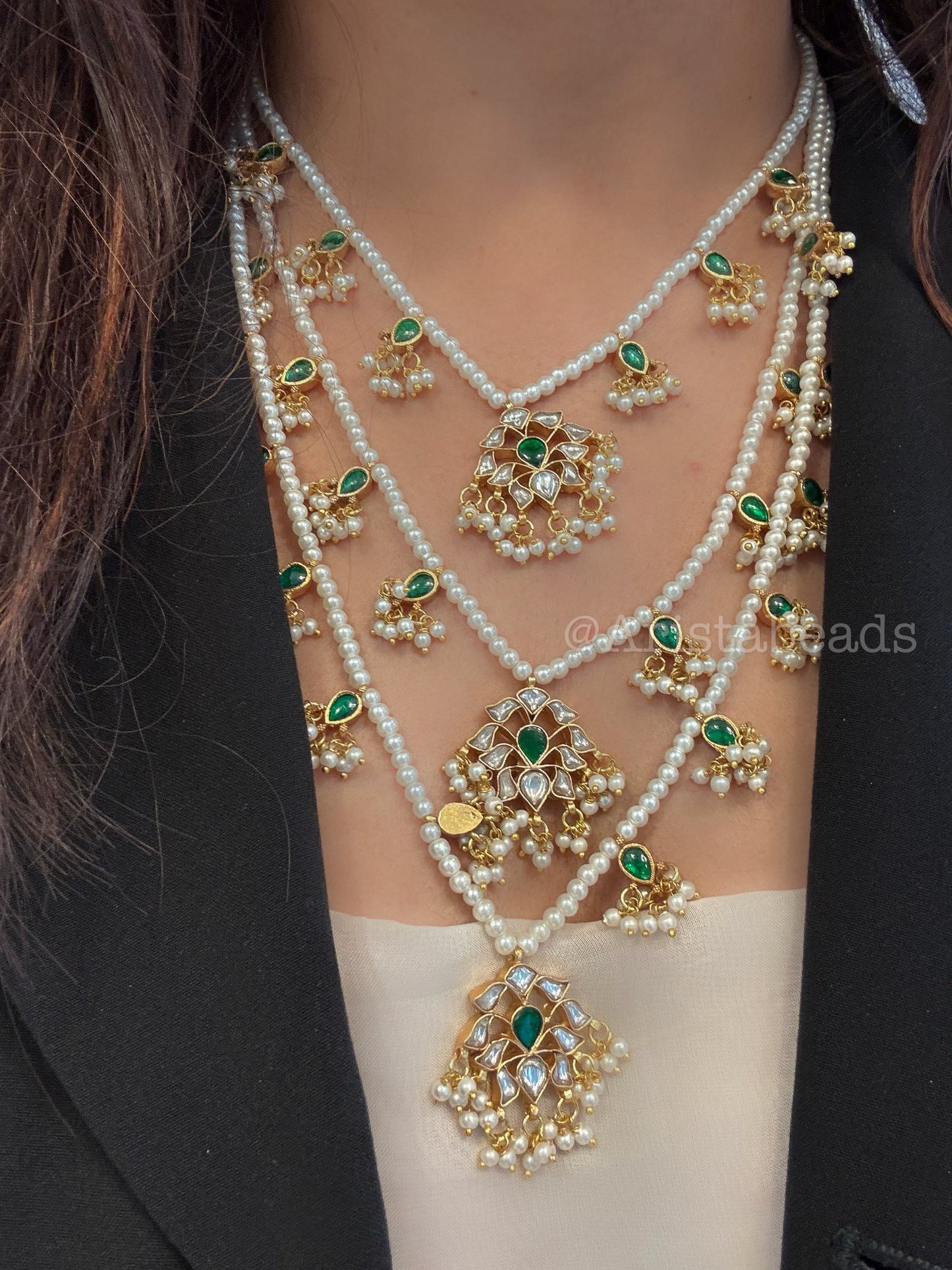 Niloufer Teen Lada Jadau Kundan Necklace (TL102-02) - Green