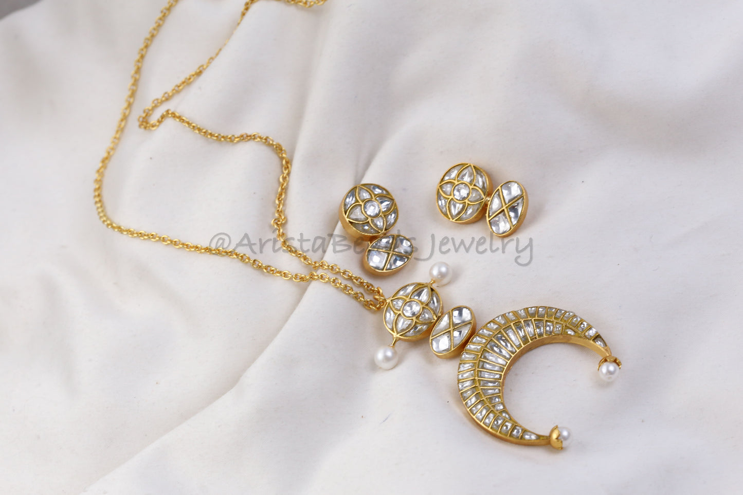 Chandini Fusion Jadau Necklace Set (103-90) - Clear