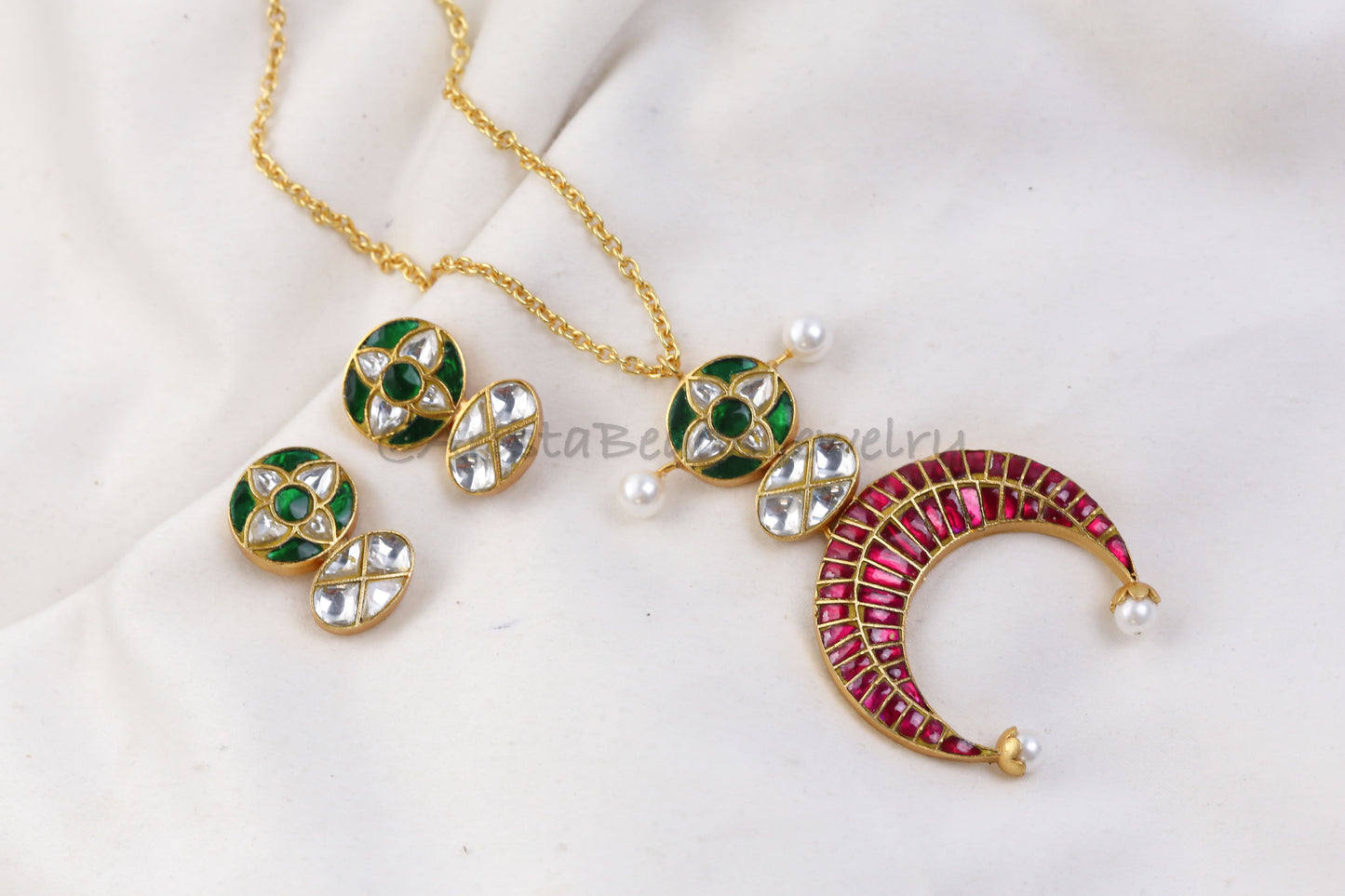 Chandini Fusion Jadau Necklace Set (103-88) - Ruby Green