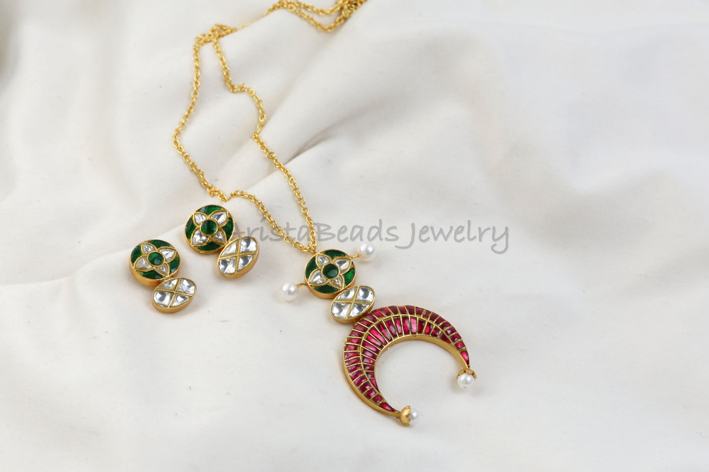 Chandini Fusion Jadau Necklace Set (103-88) - Ruby Green