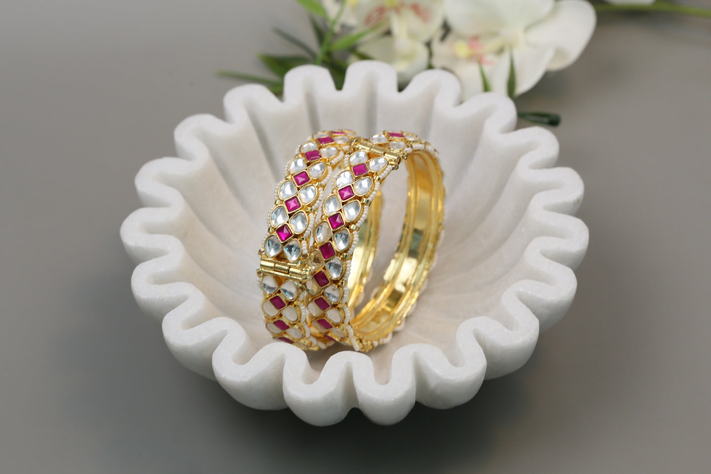 Openable Pachi Kundan Bangle Set (Ruby Clear)