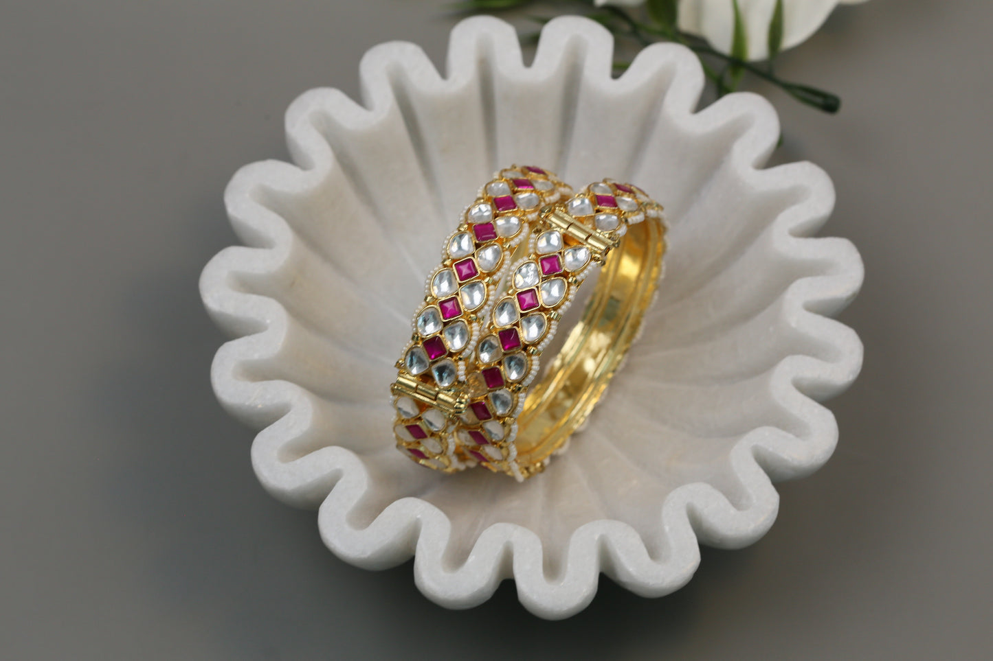 Openable Pachi Kundan Bangle Set (Ruby Clear)