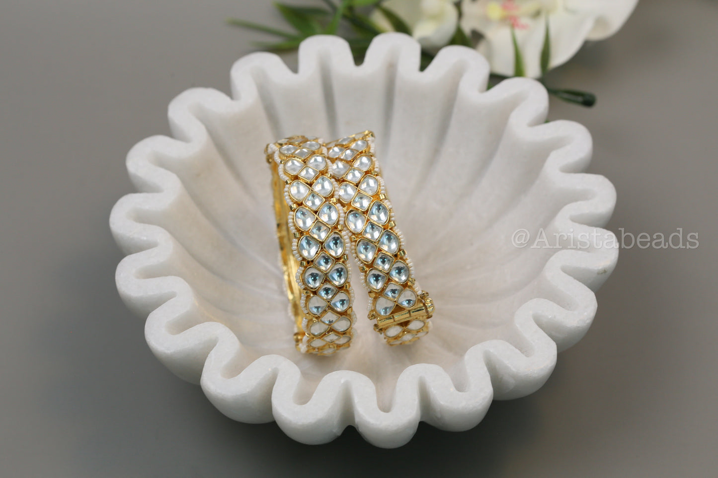 Openable Pachi Kundan Bangle Set (Clear)