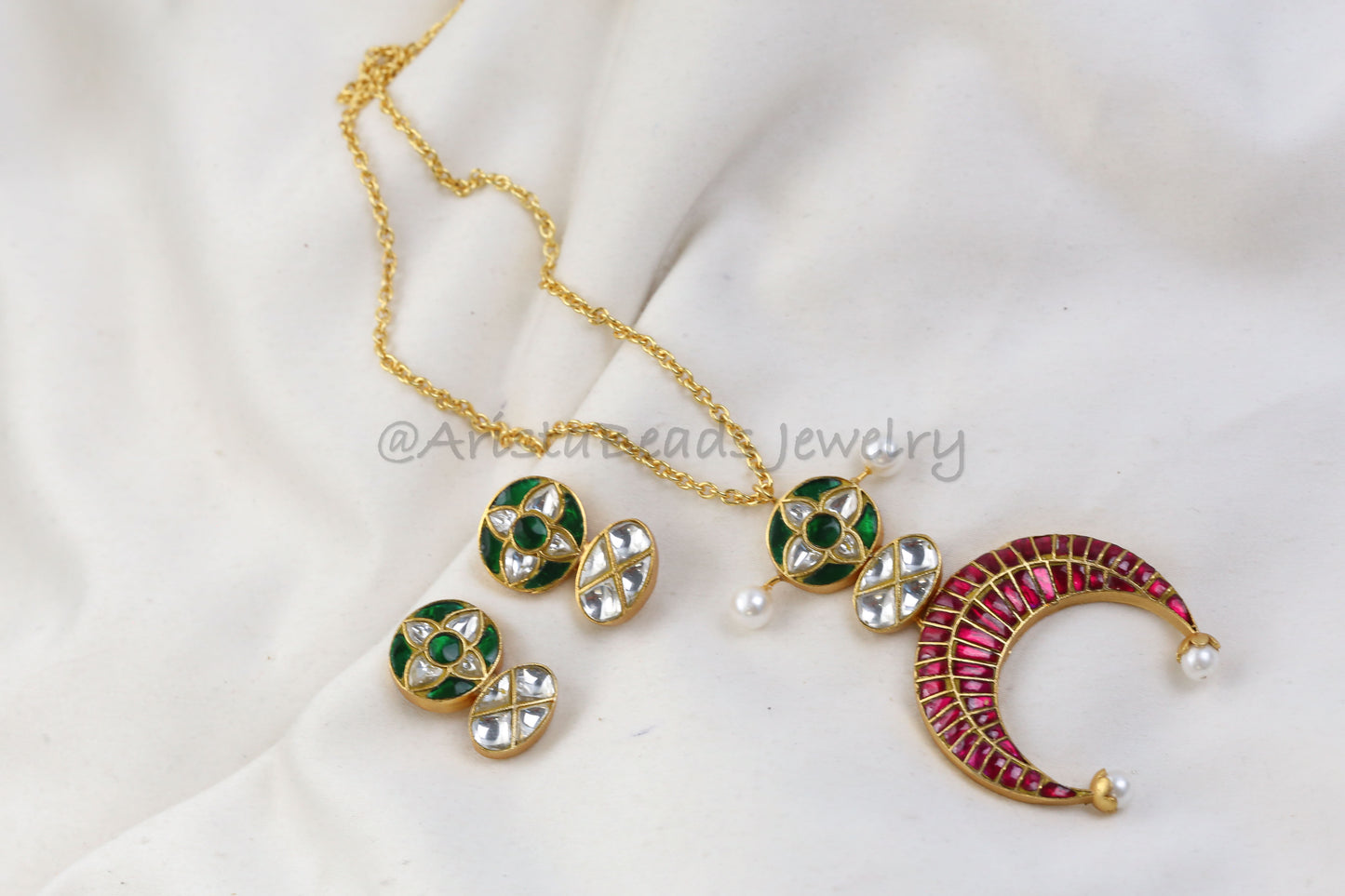 Chandini Fusion Jadau Necklace Set (103-88) - Ruby Green