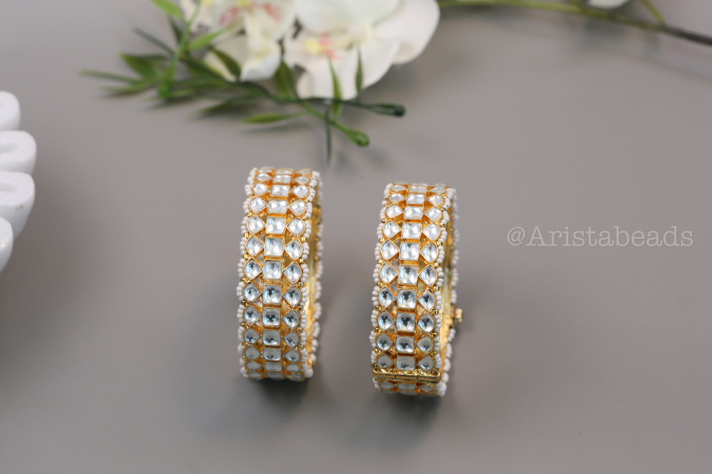 Wide Openable Pachi Kundan Bangle Set (Clear)