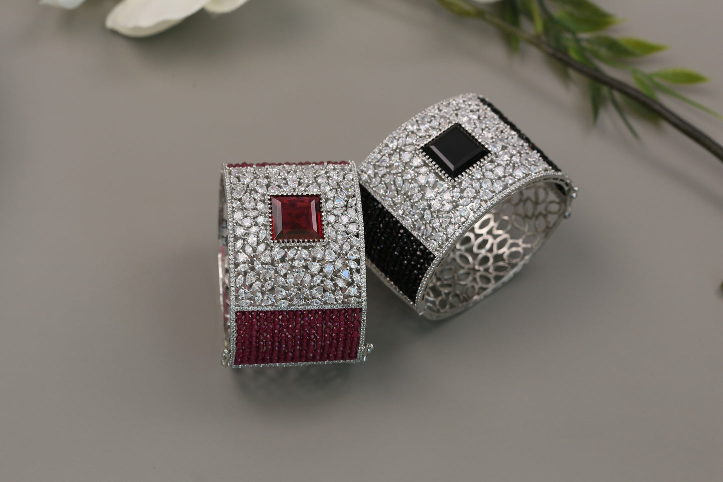 CZ & Crystal Beads Bangle Bracelet (Openable)