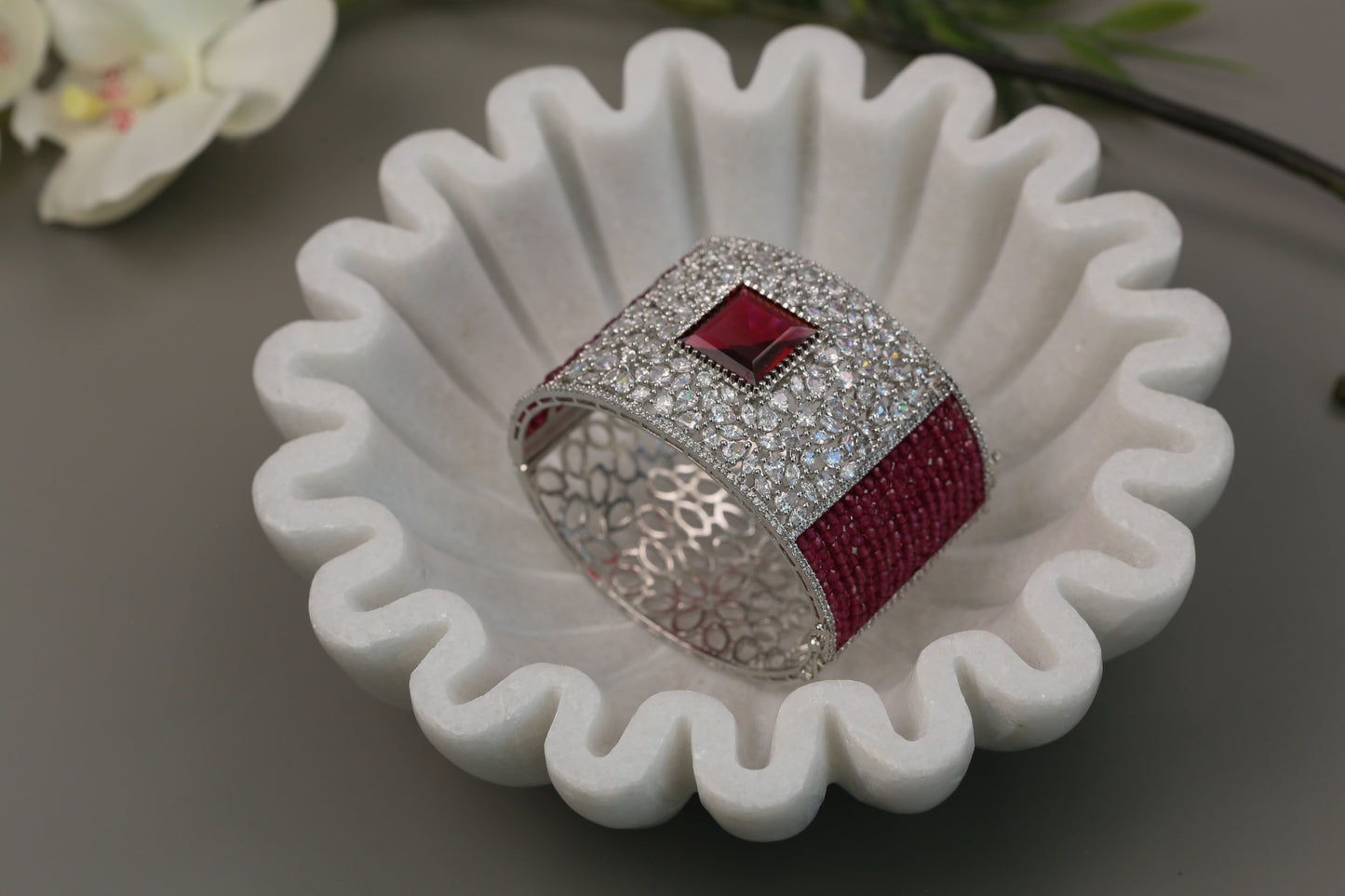 CZ & Crystal Beads Bangle Bracelet (Openable)