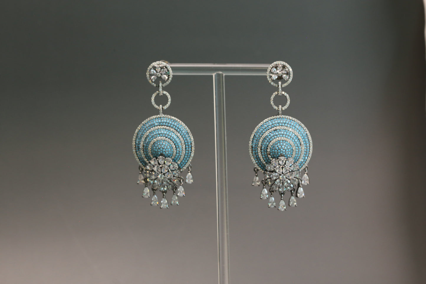 CZ Pave Setting Earrings - Turquoise