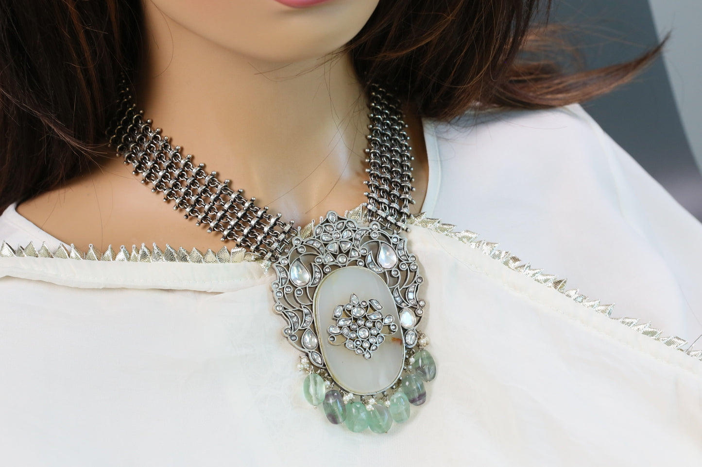 Contemporary Silver Plated Jadau Kundan Set