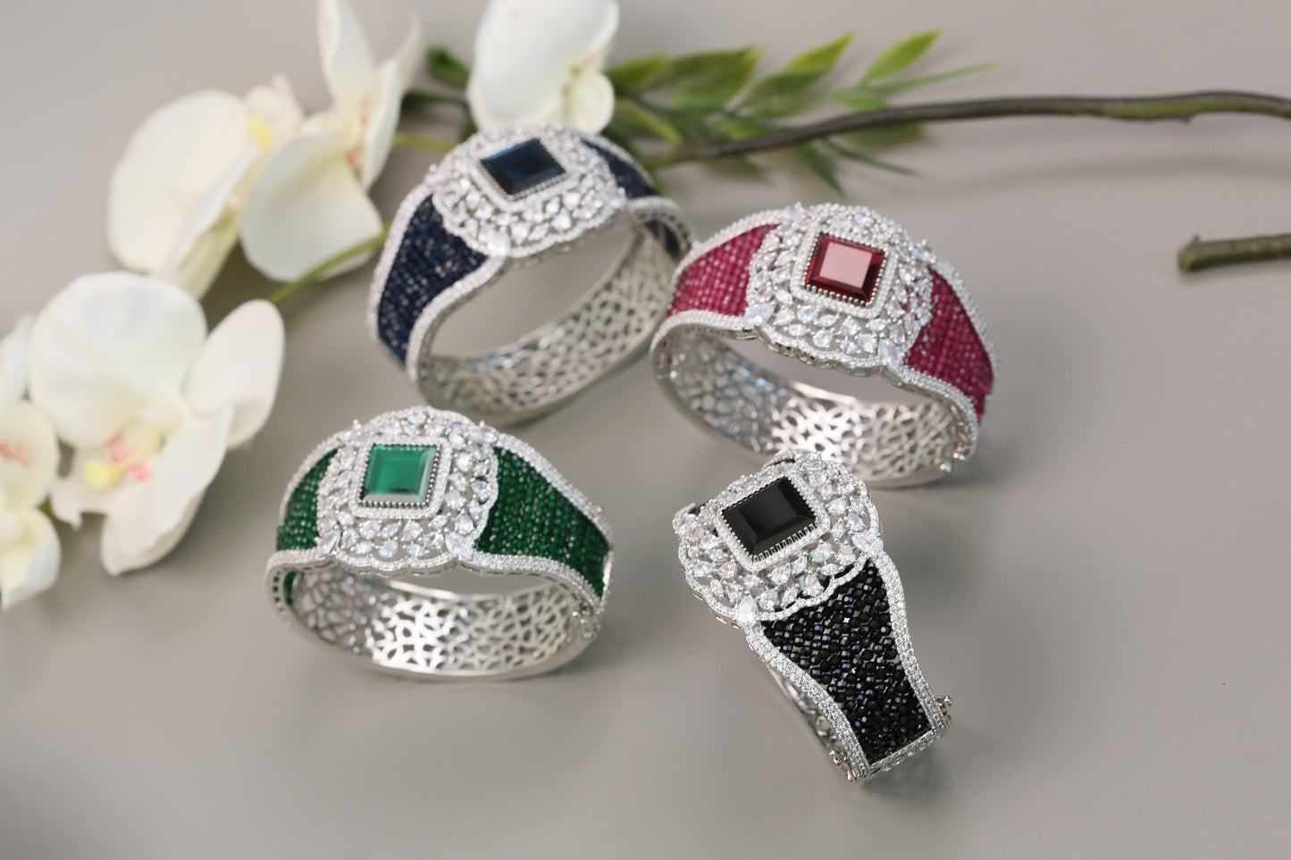 CZ & Crystal Beads Bangle Bracelet