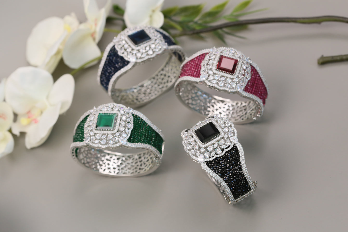 CZ & Crystal Beads Bangle Bracelet