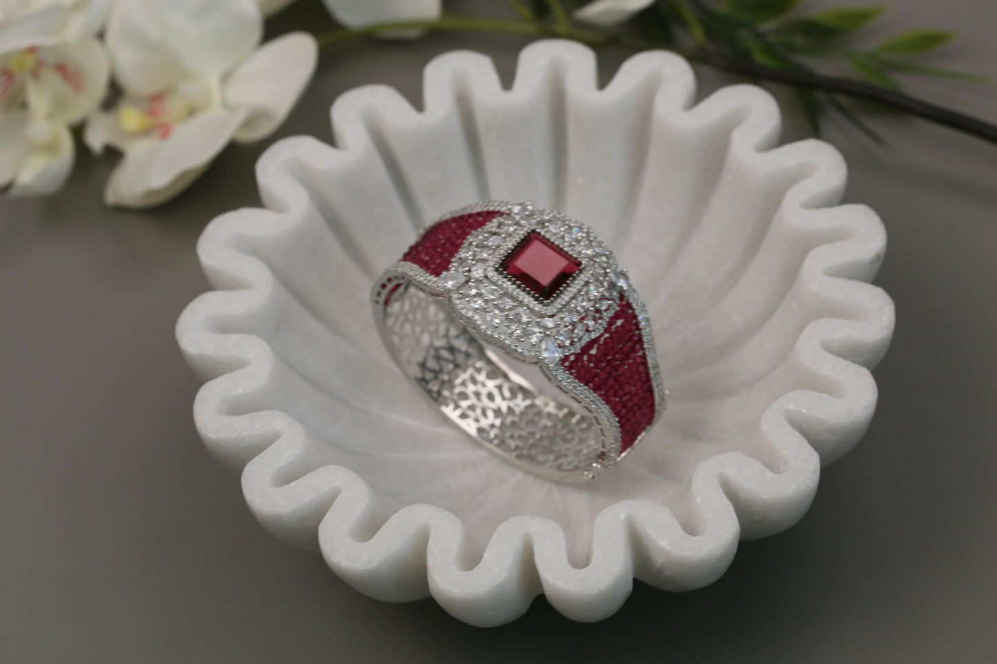 CZ & Crystal Beads Bangle Bracelet