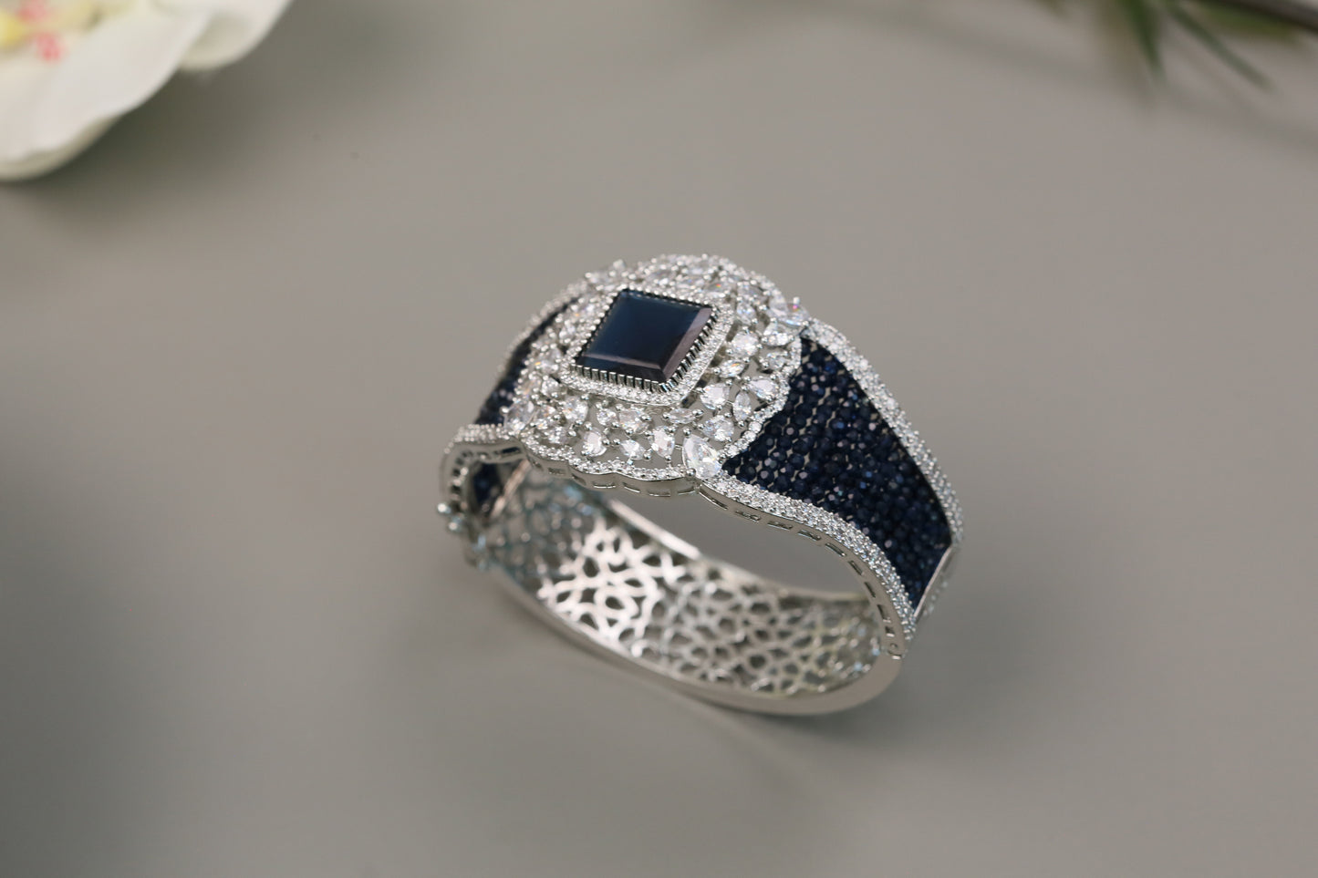 CZ & Crystal Beads Bangle Bracelet