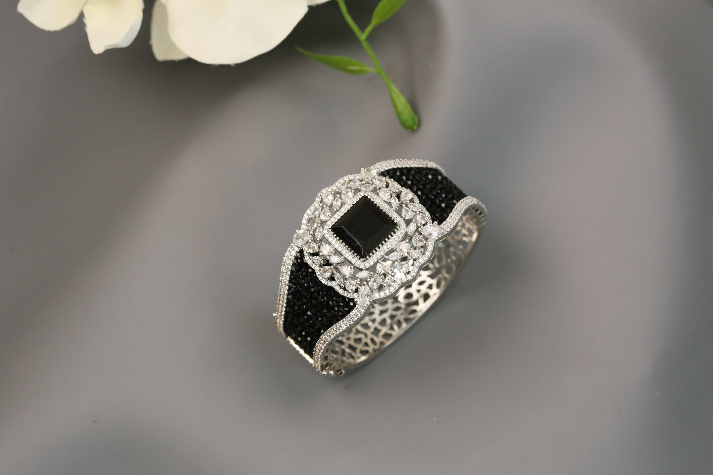 CZ & Crystal Beads Bangle Bracelet