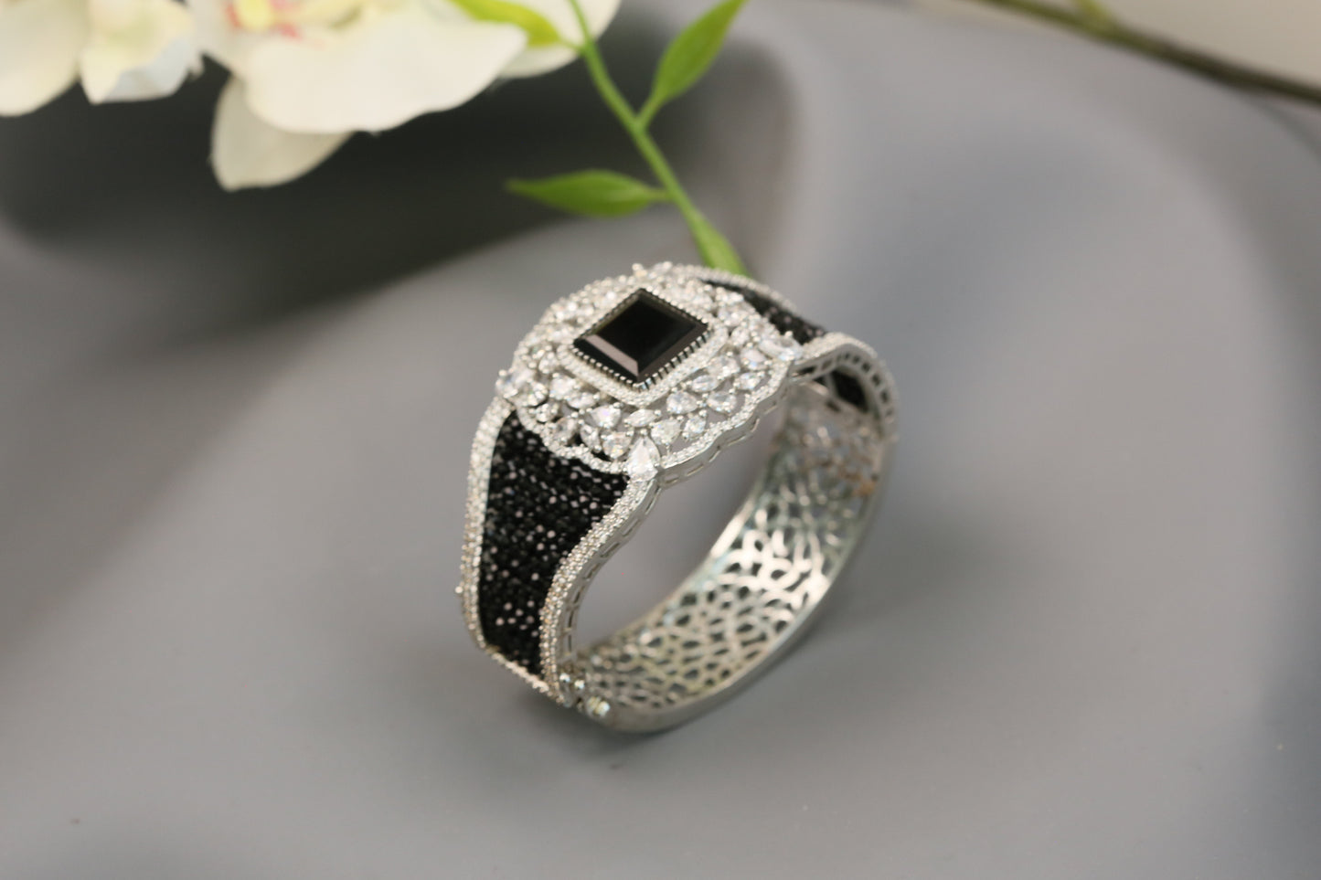 CZ & Crystal Beads Bangle Bracelet