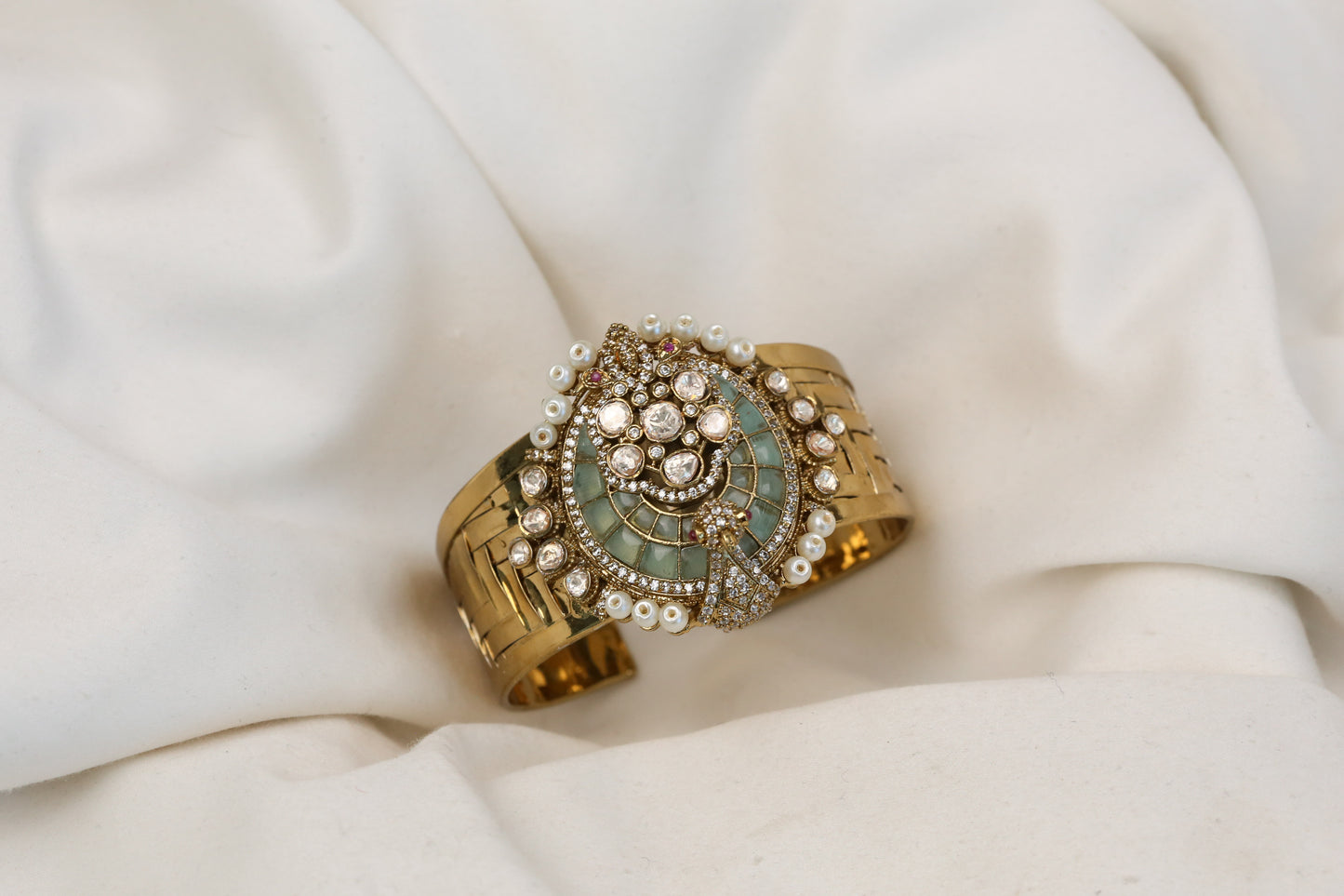 Micro Pave CZ & Kundan Bangle Bracelet (Openable)