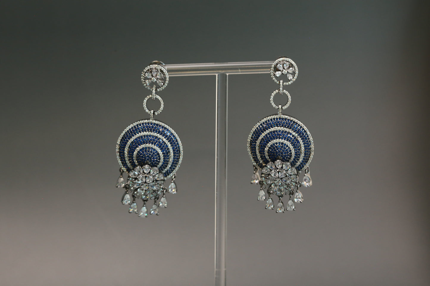 CZ Pave Setting Earrings - Blue
