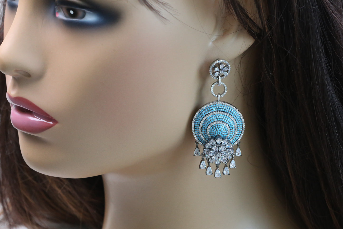 CZ Pave Setting Earrings - Turquoise