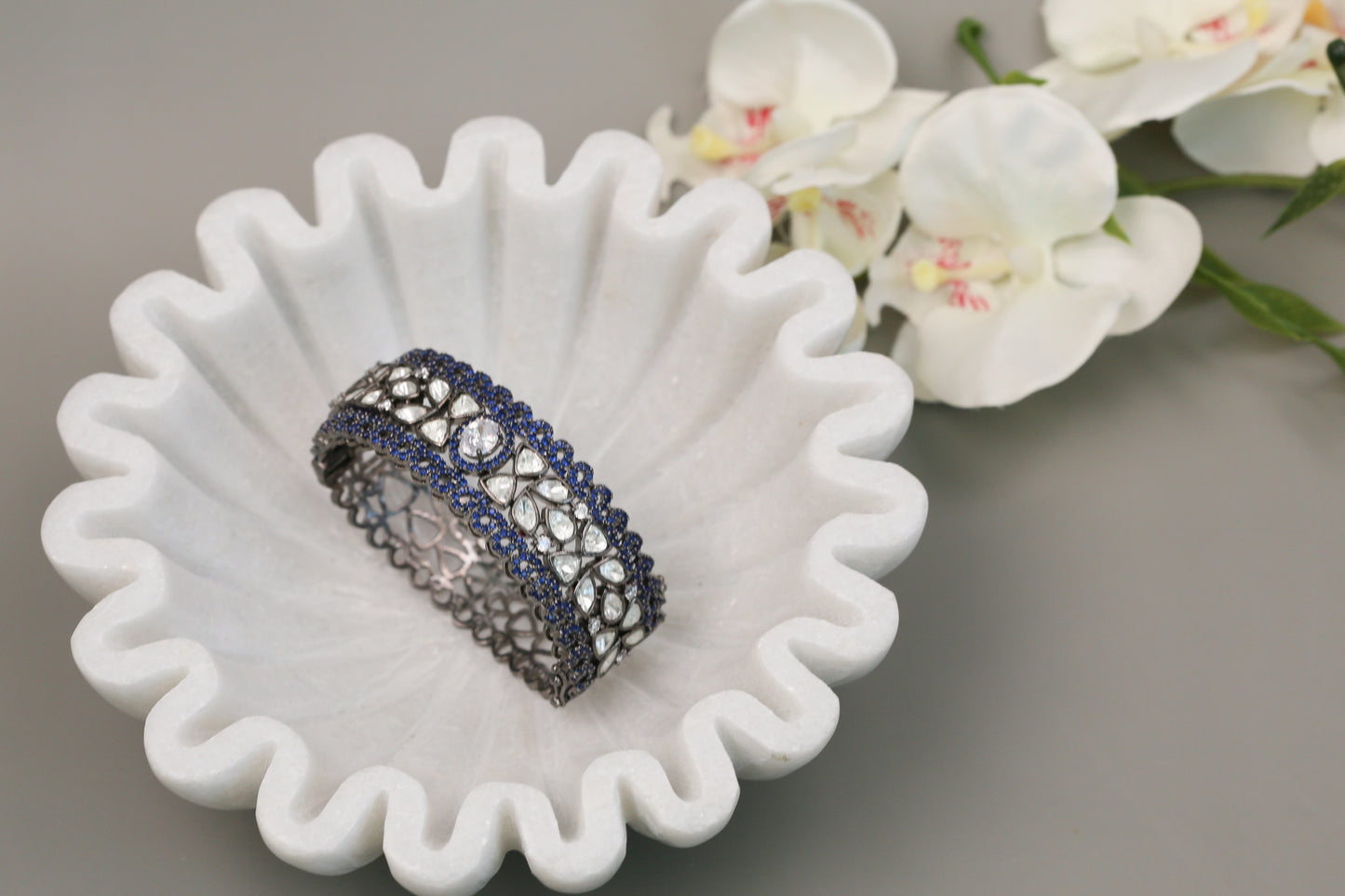 Micro Pave CZ & Polki Bangle Bracelet (Openable)