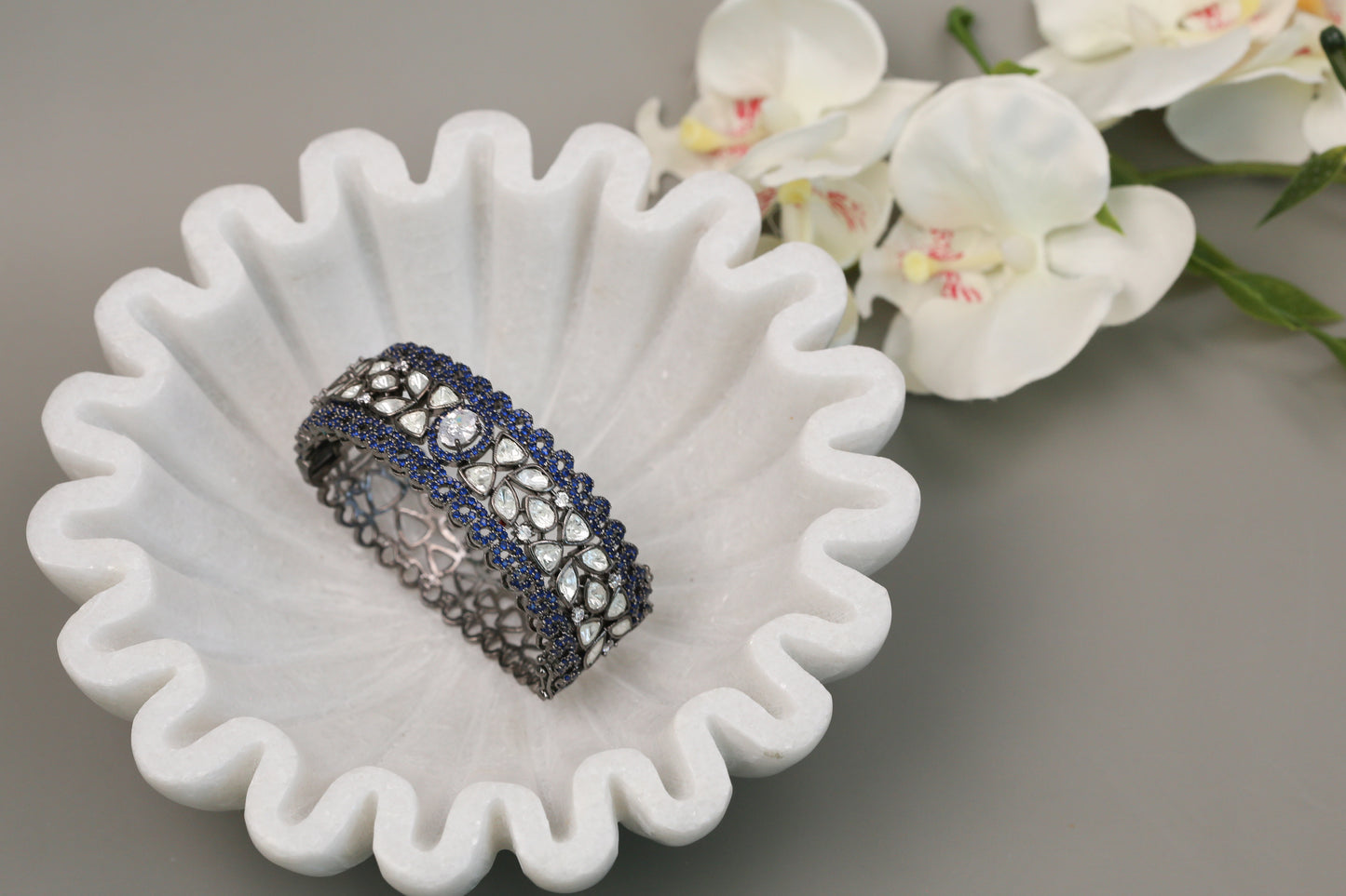 Micro Pave CZ & Polki Bangle Bracelet (Openable)