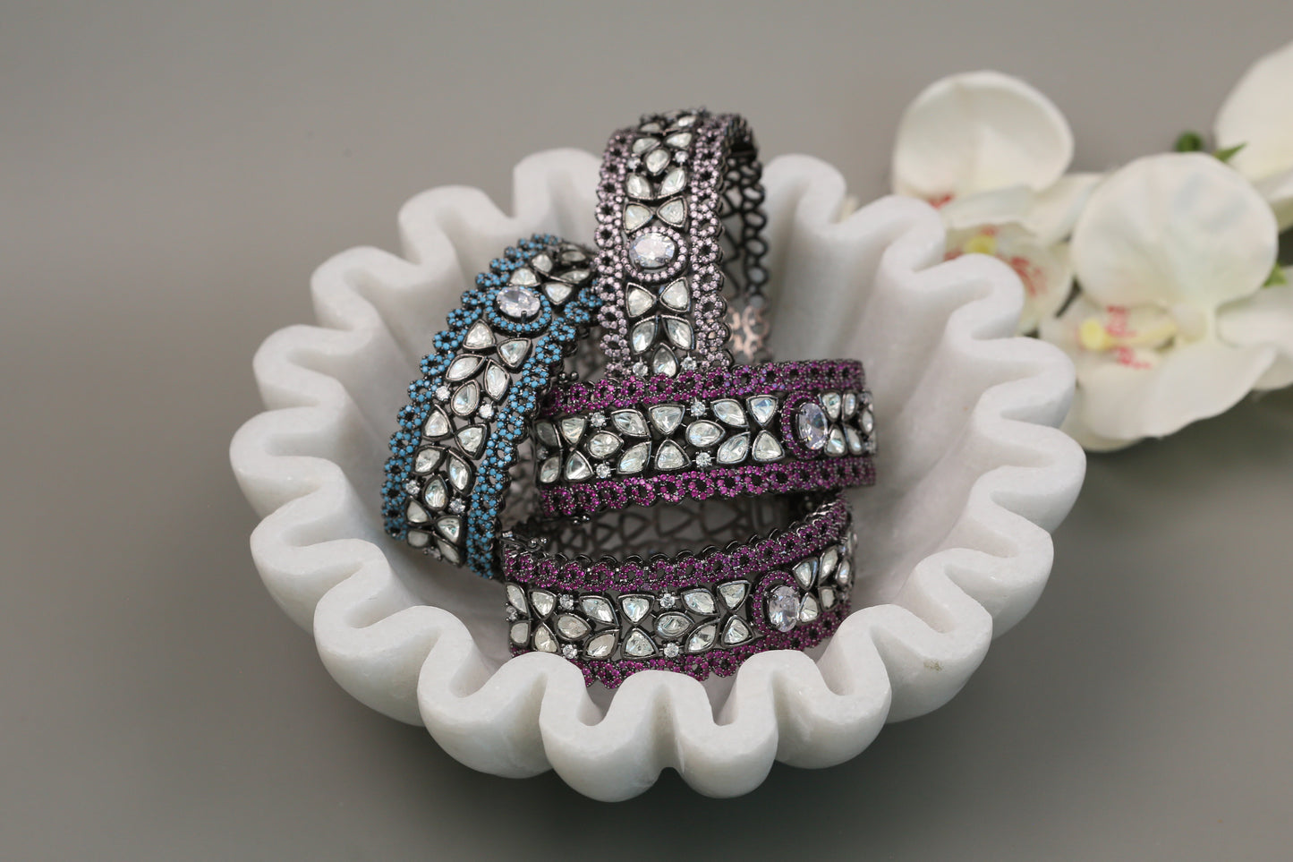 Micro Pave CZ & Polki Bangle Bracelet (Openable)
