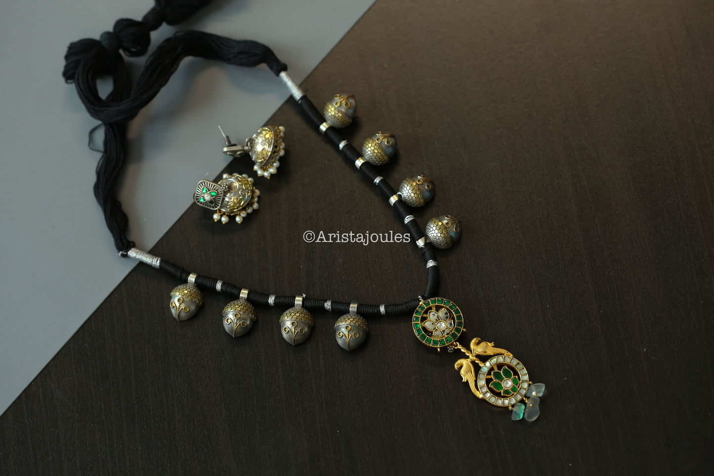 Mint Green Kundan Dual Tone Fusion Necklace Set