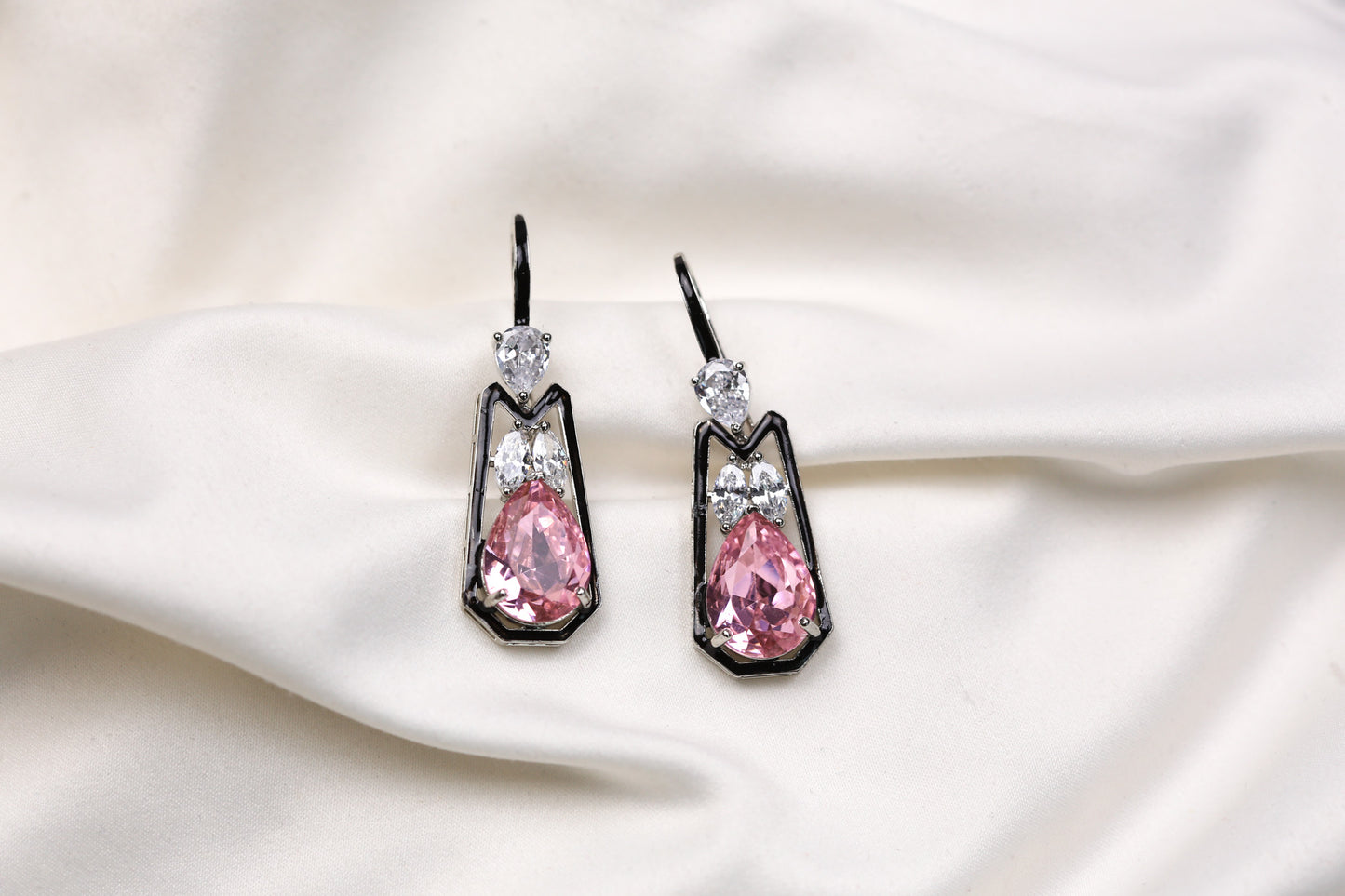 Austrian Crystal Hook Earrings - Pink Clear