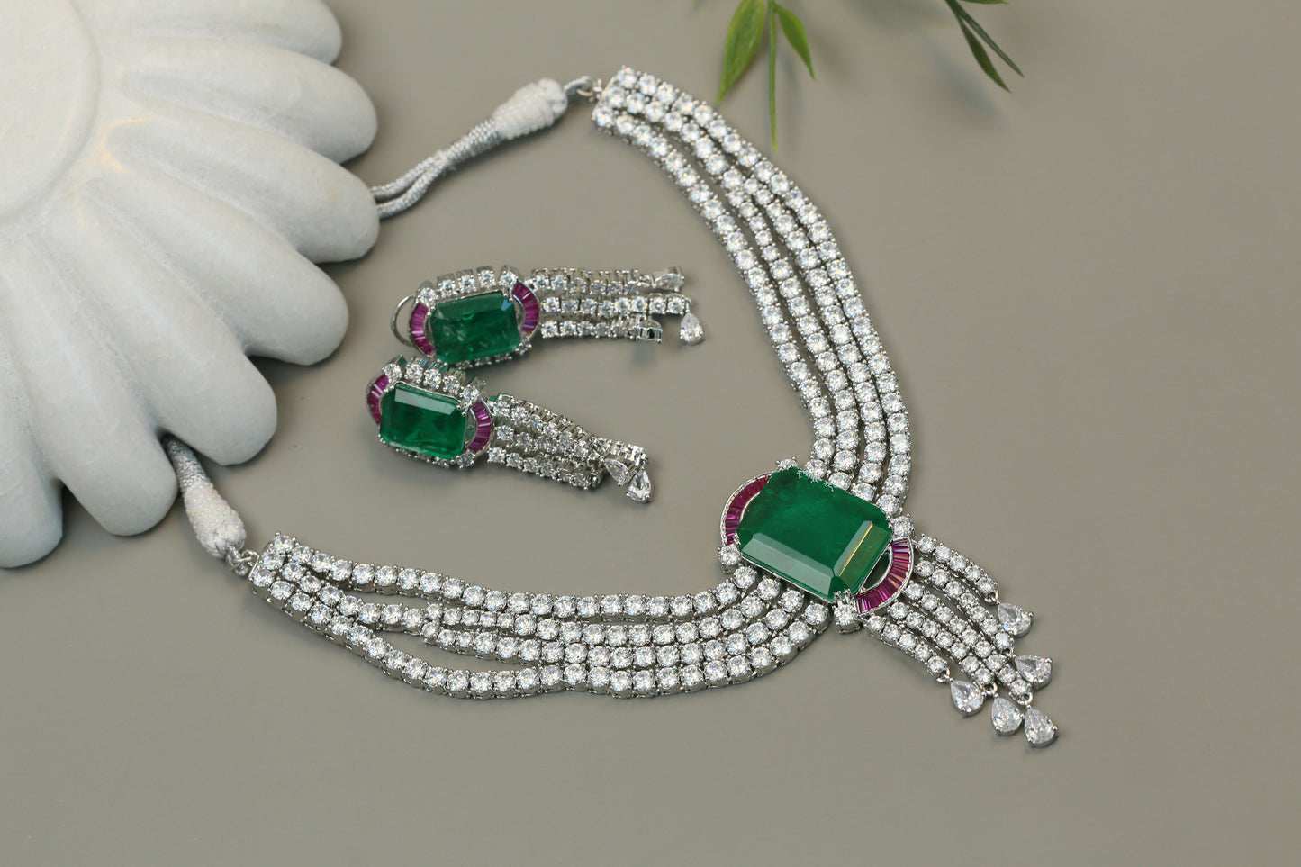 Grace Premium CZ Solitaire Diamond Look Necklace -Green