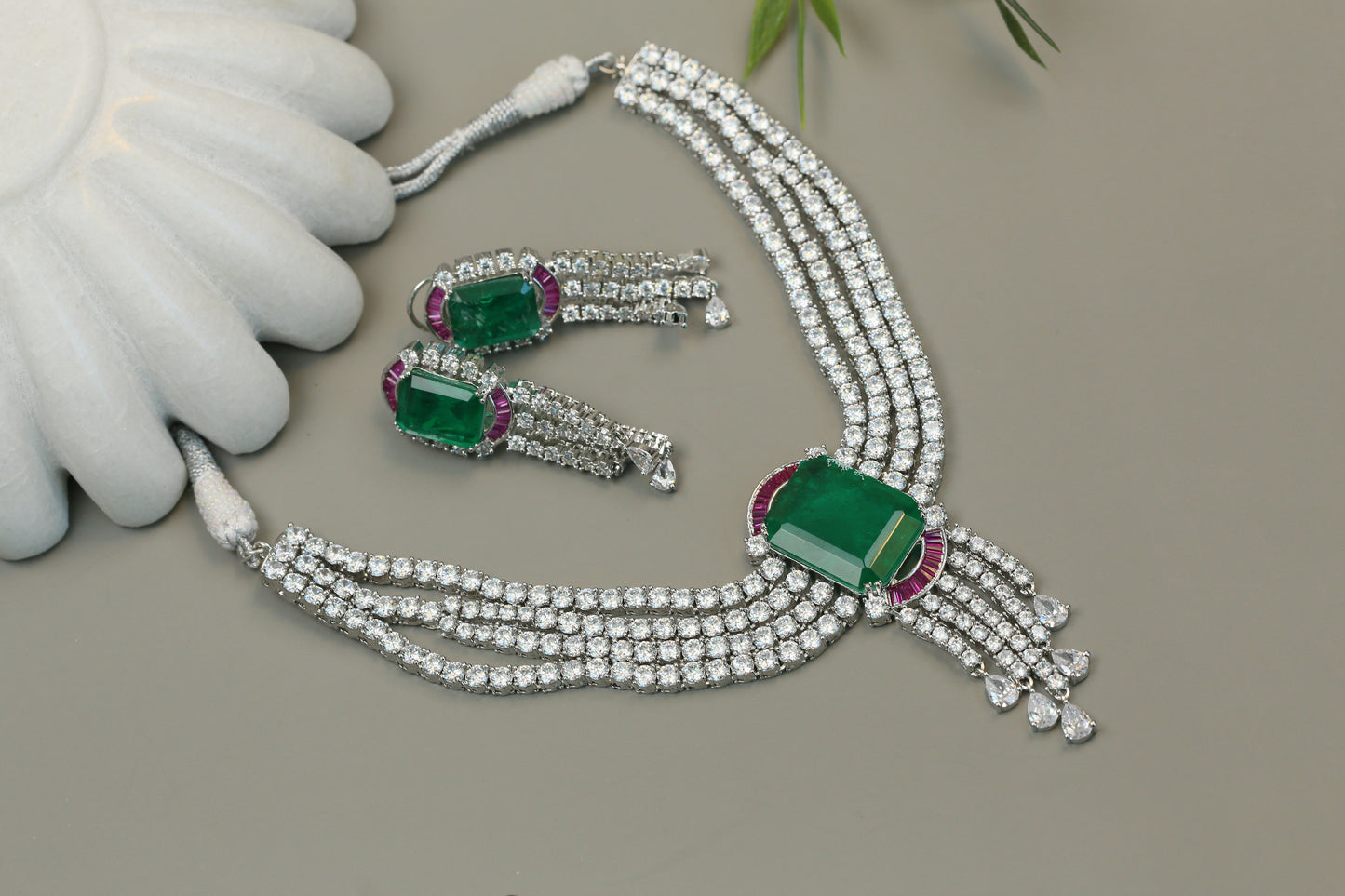 Grace Premium CZ Solitaire Diamond Look Necklace -Green