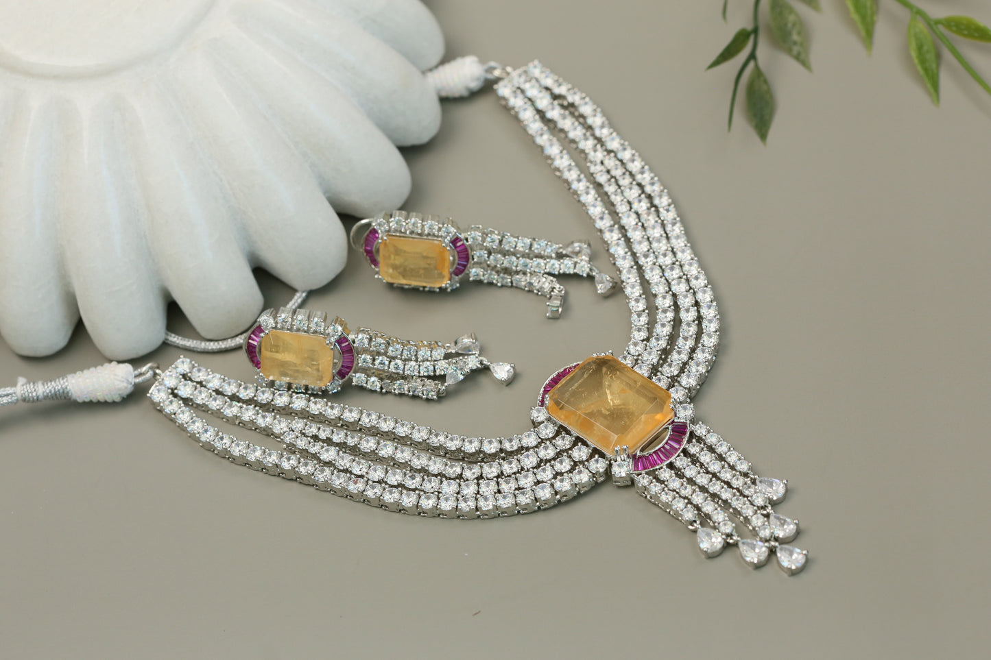Grace Premium CZ Solitaire Diamond Look Necklace - Orange