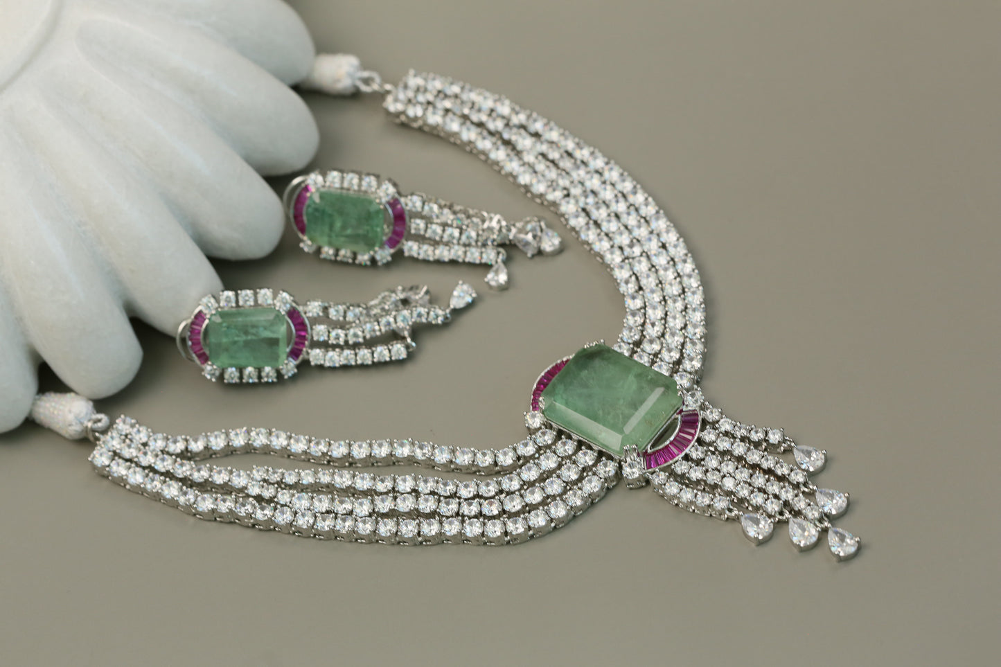 Grace Premium CZ Solitaire Diamond Look Necklace -Mint