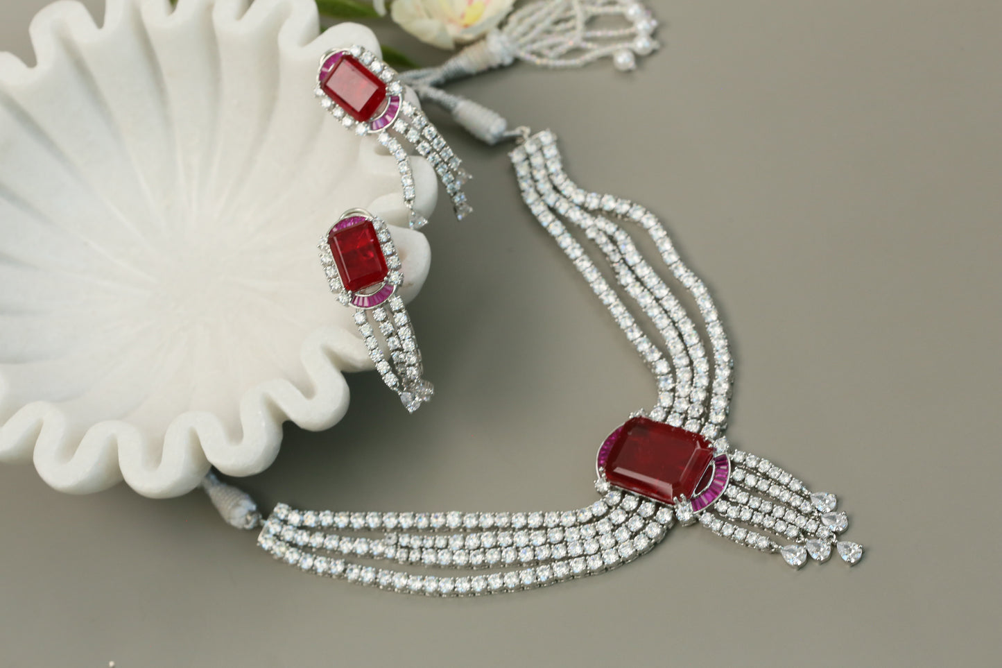 Grace Premium CZ Solitaire Diamond Look Necklace - Red