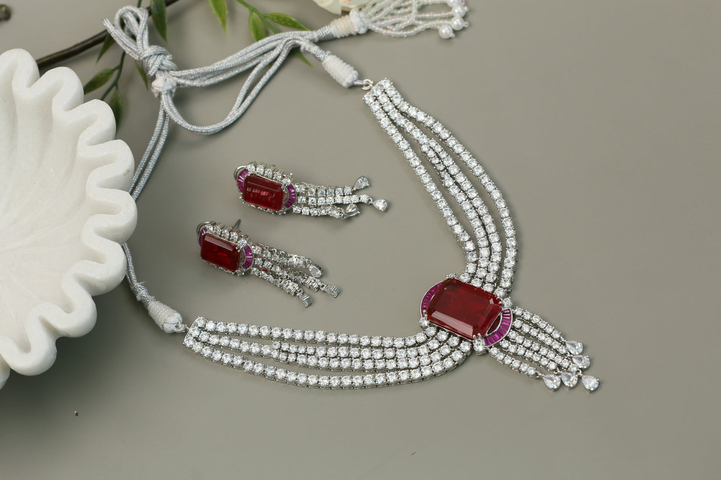 Grace Premium CZ Solitaire Diamond Look Necklace - Red