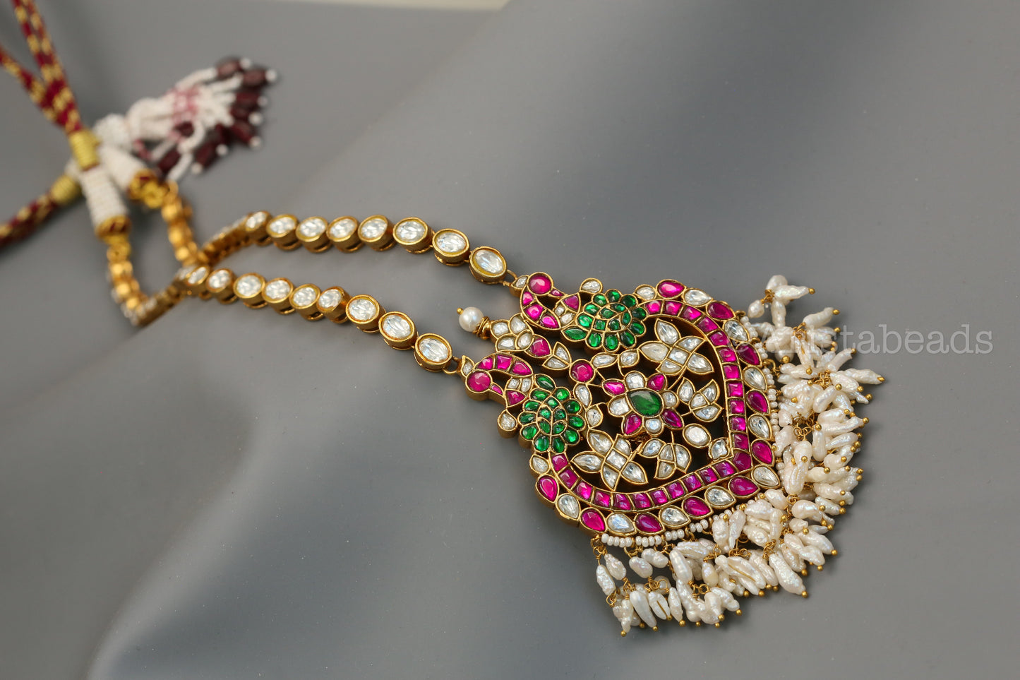 Real Pearls Sunehri Jadau Necklace (104-70) - Ruby