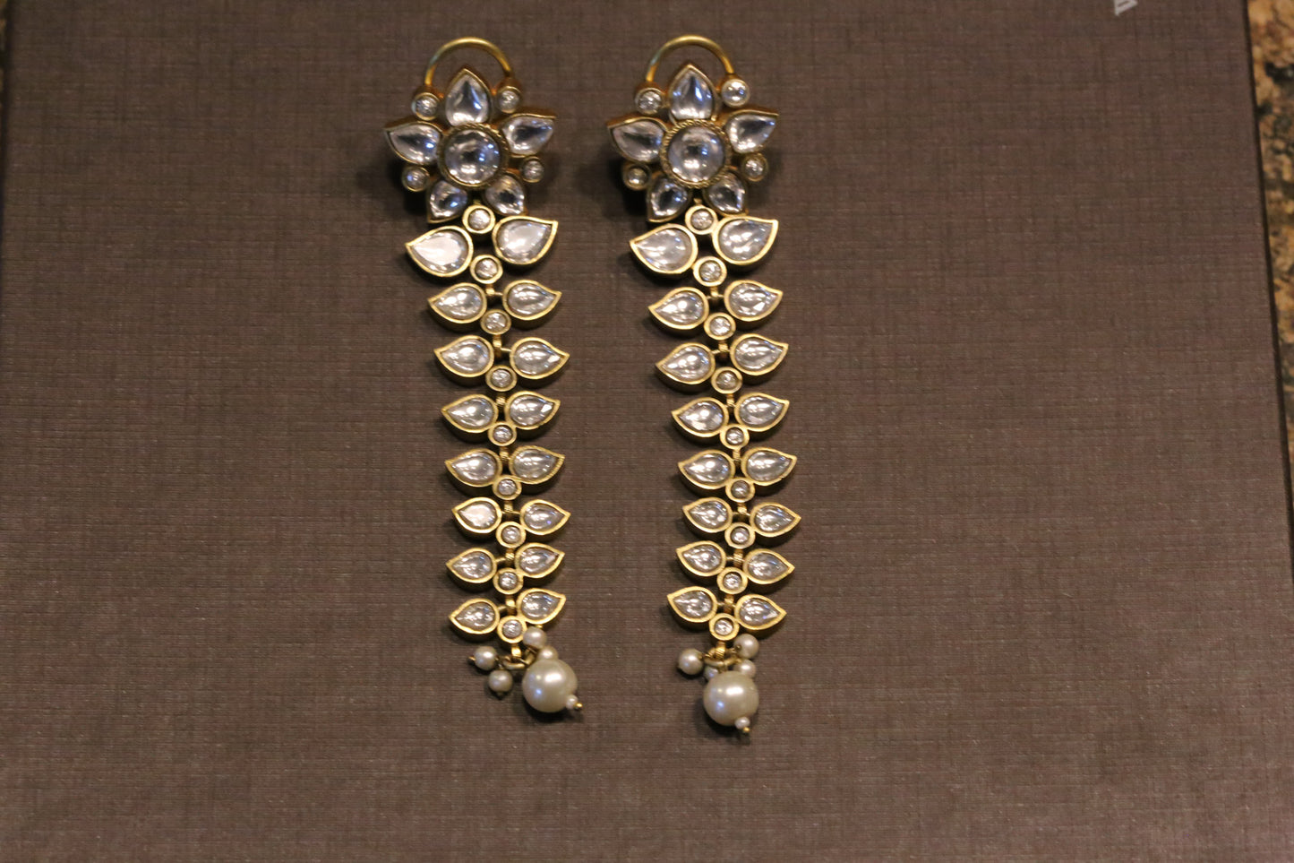 Long Nisha Vintage Polish Earrings - Clear
