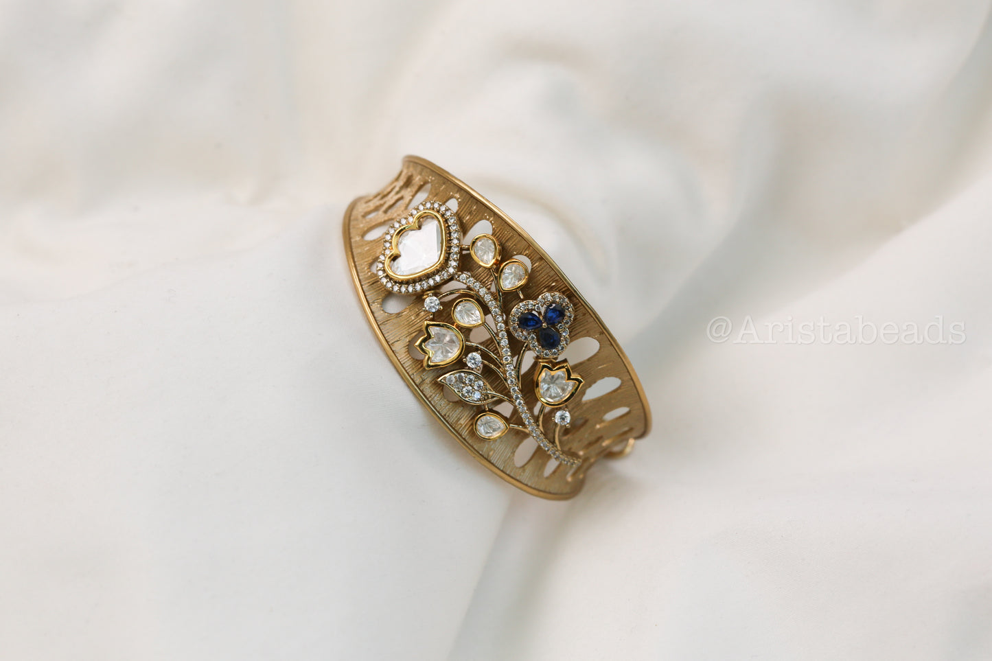 Ahaana Matt Gold Polk & CZ Bracelet (Adjustable) - Blue